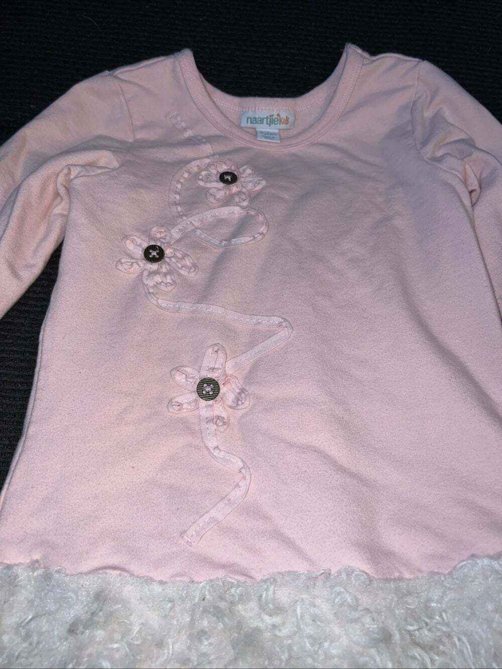 Naartjie Kids 4T Small Pink Dress With White Faux Fur Flower Embroidery 🥰